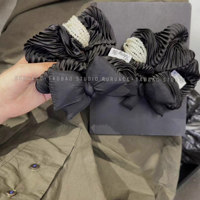 Organ pleated black cotton-filled three-dimensional bow hair tie high-end large intestine hair rope women's hair tie hair accessories