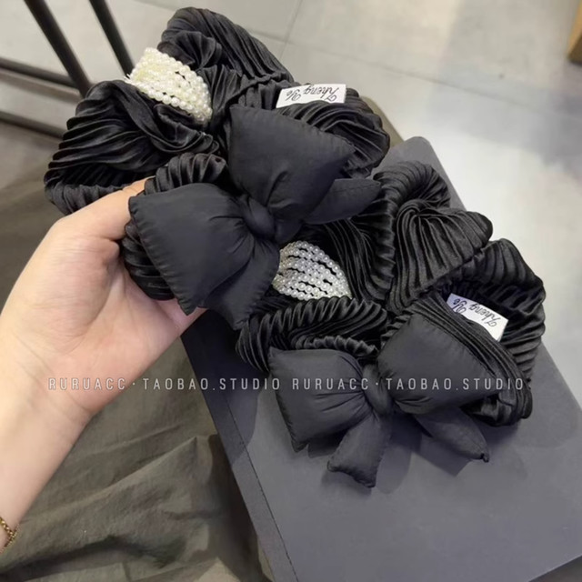 Organ pleated black cotton-filled three-dimensional bow hair tie high-end large intestine hair rope women's hair tie hair accessories