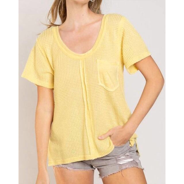 Self-operated pol yellow waffle pocket t-shirt - yellow straight hair

