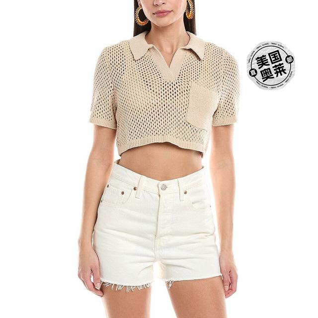 
Self-operated Onia crochet knitted short lapel sweater-brown straight hair