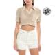 
Self-operated Onia crochet knitted short lapel sweater-brown straight hair