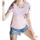 Self-operated 7th ray pink floral striped pocket t-shirt - pink straight hair
