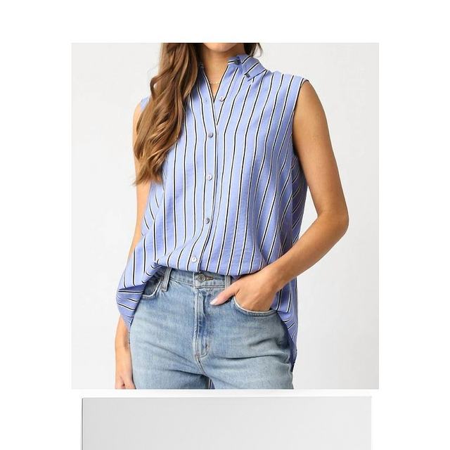 Self-operated olivaceous Jaden striped sleeveless button top, blue/white/black [American O

