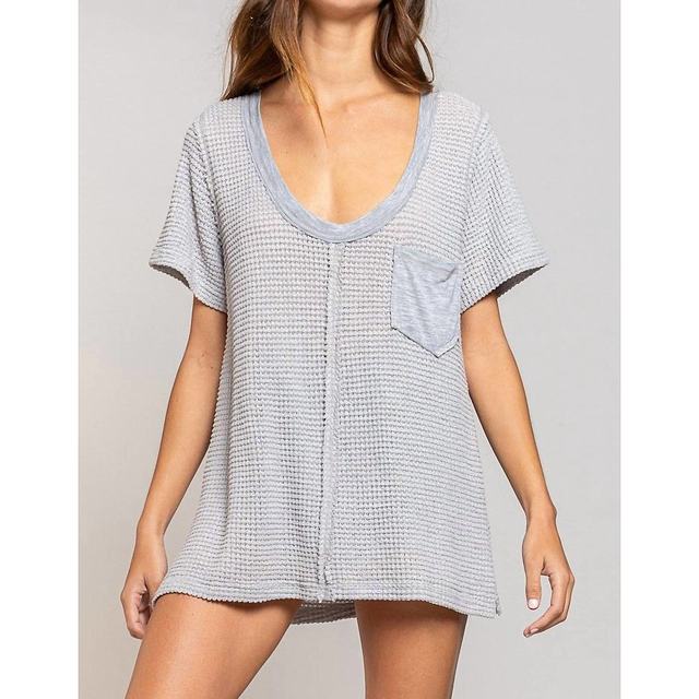 Self-operated pol grey waffle pocket t-shirt - grey straight hair