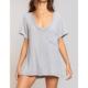Self-operated pol grey waffle pocket t-shirt - grey straight hair
