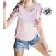 Self-operated 7th ray pink floral striped pocket t-shirt - pink straight hair
