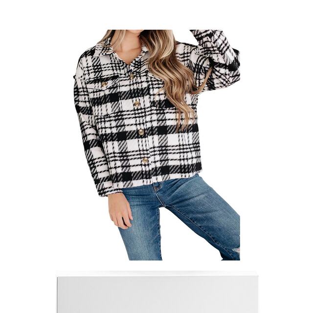 Self-operated jodiflKate black and white plaid jacket - black and white straight hair
