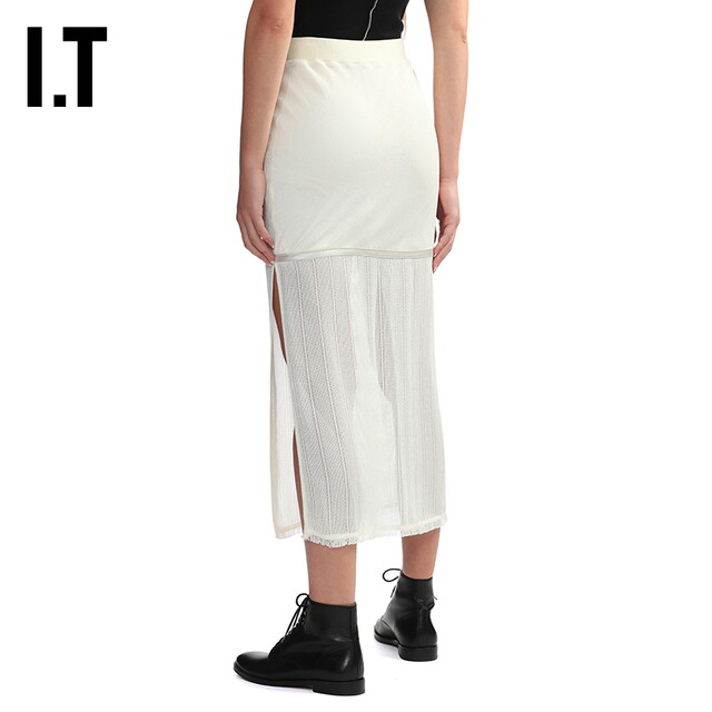 IT HELMUT LANG women's skirt flowing and chic splicing micro-transparent midi skirt 4H0303XL