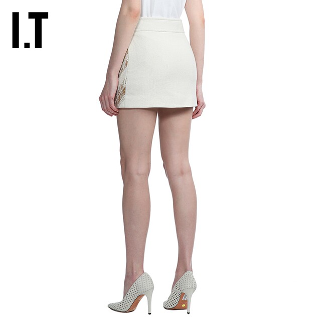 IT IRO Women's Skirt Fashion Commuter Line Pattern Embroidered Jacquard Fit Short Skirt ALISKAXI