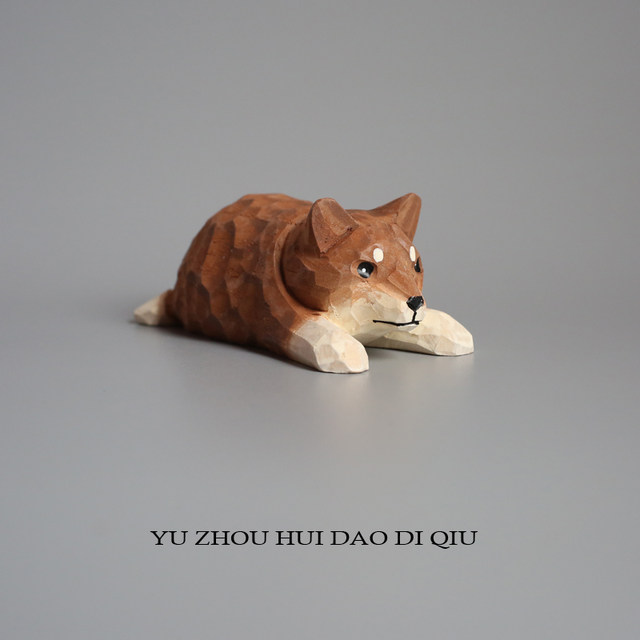 When I’m bored, I pose with a lying Akita dog! Handmade wood carving ornaments, birthday gifts for couples and friends