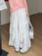 Lace spliced ​​mesh skirt for women a-line gauze skirt tall sweet princess fluffy cake long skirt
