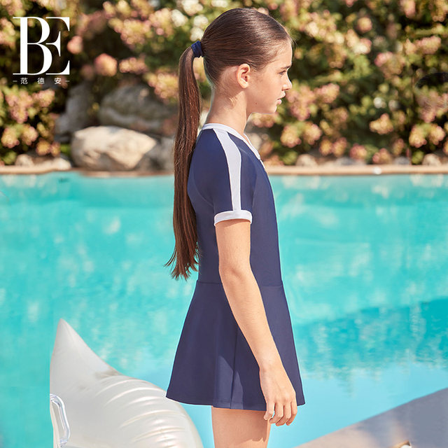 BE van der Ann children's dress swimsuit sun protection and chlorine-resistant front zipper design for girls and students vacation swimsuit