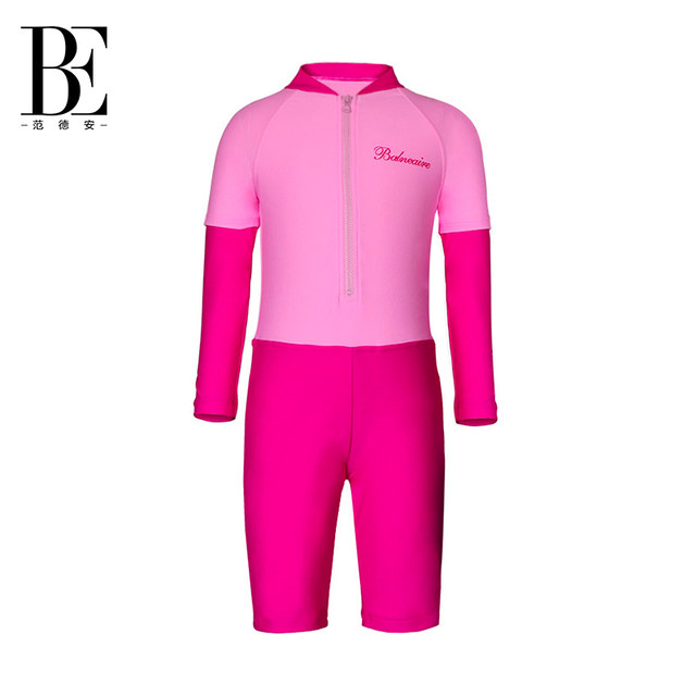 BE Fan De'an children's swimsuit women's one-piece boxer long-sleeved sun protection warm hot spring vacation big children's swimsuit
