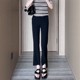 2025 summer new large-size slit nine-point suit pants black versatile slim high waist slightly flare casual pants for women