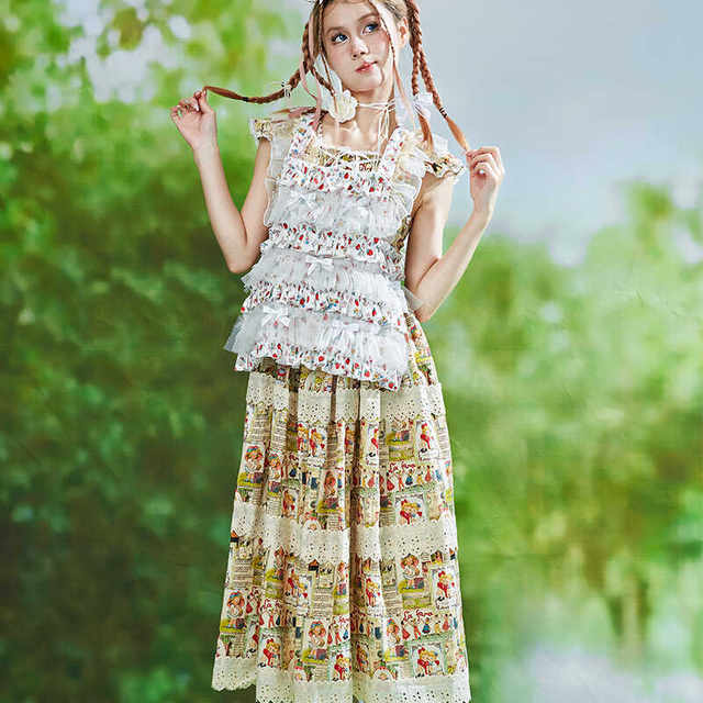 MEME original design sweet and cute Japanese retro layered outfits, bow-shaped white floral girl apron