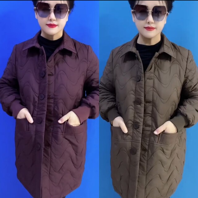 New autumn and winter women's cotton warm jackets for middle-aged and elderly mothers, trendy mid-length lapel cotton tops