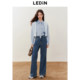 Lecho denim loose wide-leg bell-bottom pants winter college style thickened jeans for women*