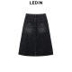 Lecho Contrast Color Pressed Line Straight Denim Long Skirt Spring New Gray Skirt C2HFF1311
