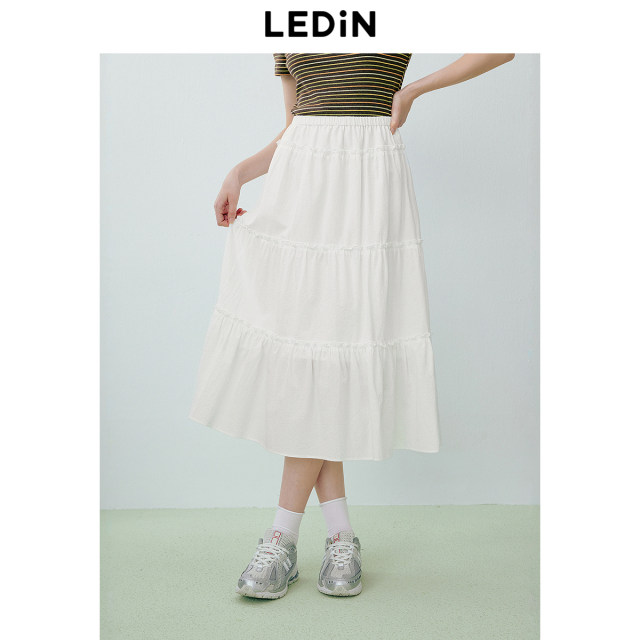 Lecho Korean sweet cake long skirt 24-year summer new girlish pure cotton skirt basics and easy to wear long skirt