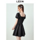 Lechang French -style square collar lace -up dress summer new bubble sleeve princess skirt black square collar short sleeve skirt