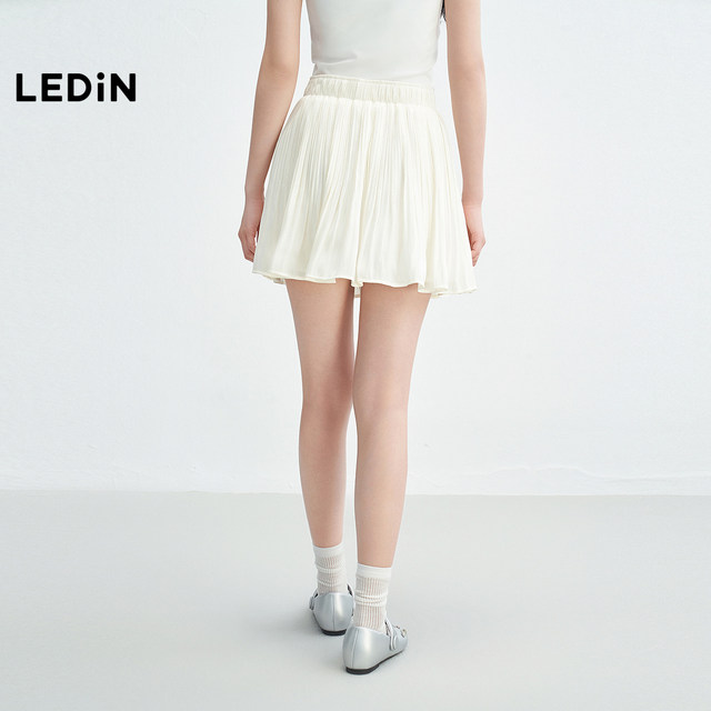 Lecho thin pleated skirt for women in 25 summer new bright silk big skirt hem skirt elastic waist Korean sweet short skirt