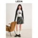Lecho nostalgic rivet short skirt autumn new PU leather skirt retro hot girl style A-swing skirt