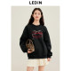 Lechang Bow Printing Flower Circle Round Sweatshin Women's Women's Winter New Loose Shoulder Embroidery Top*
