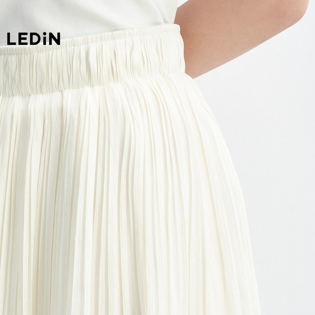 Lecho thin pleated skirt for women in 25 summer new bright silk big skirt hem skirt elastic waist Korean sweet short skirt
