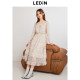 Lecheng wood earrings V-neck floral dress in autumn new light coffee gentle style long-sleeved dress