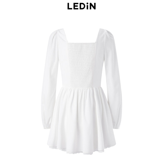 Leducho spring new playful square collar dress shows thin skirt C1FAE1523
