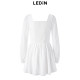 Leducho spring new playful square collar dress shows thin skirt C1FAE1523
