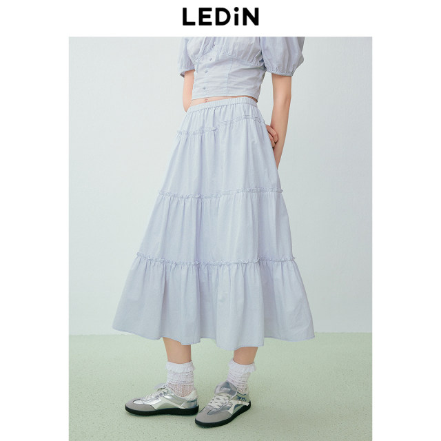 Lecho Korean sweet cake long skirt 24-year summer new girlish pure cotton skirt basics and easy to wear long skirt