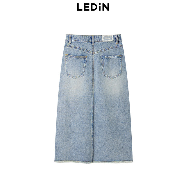 Lecho 2024 summer new slit retro denim hip-covered long skirt C1GFE2154
