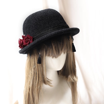 taobao agent Gothic style black basin blood -colored rose flow Sulei fisherman hat Lolita original hand -made hat