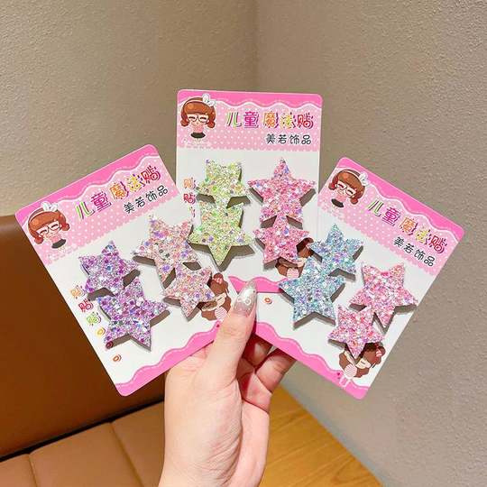 
2025 new Korean style girls' cute five-pointed star broken hair stickers children's Velcro broken hair artifact baby hair accessories bright