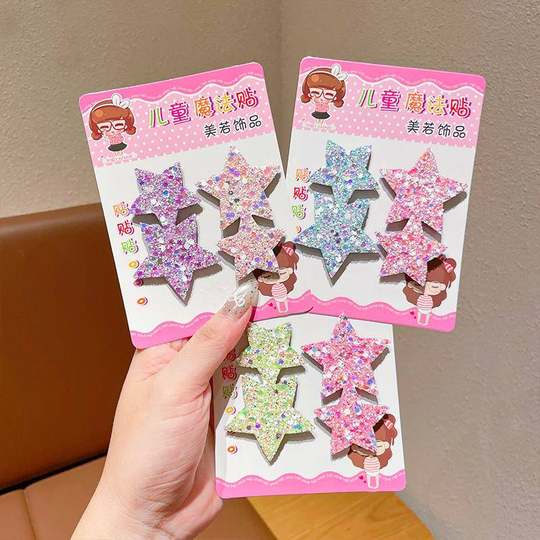 
2025 new Korean style girls' cute five-pointed star broken hair stickers children's Velcro broken hair artifact baby hair accessories bright
