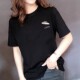 2025 summer women's short-sleeved T-shirt black pure cotton letter embroidered round neck Korean version large size half-sleeved slim fit and trendy
