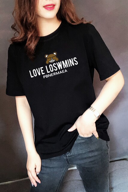2025 summer women's short-sleeved T-shirt black pure cotton letter embroidered round neck Korean version large size half-sleeved slim fit and trendy
