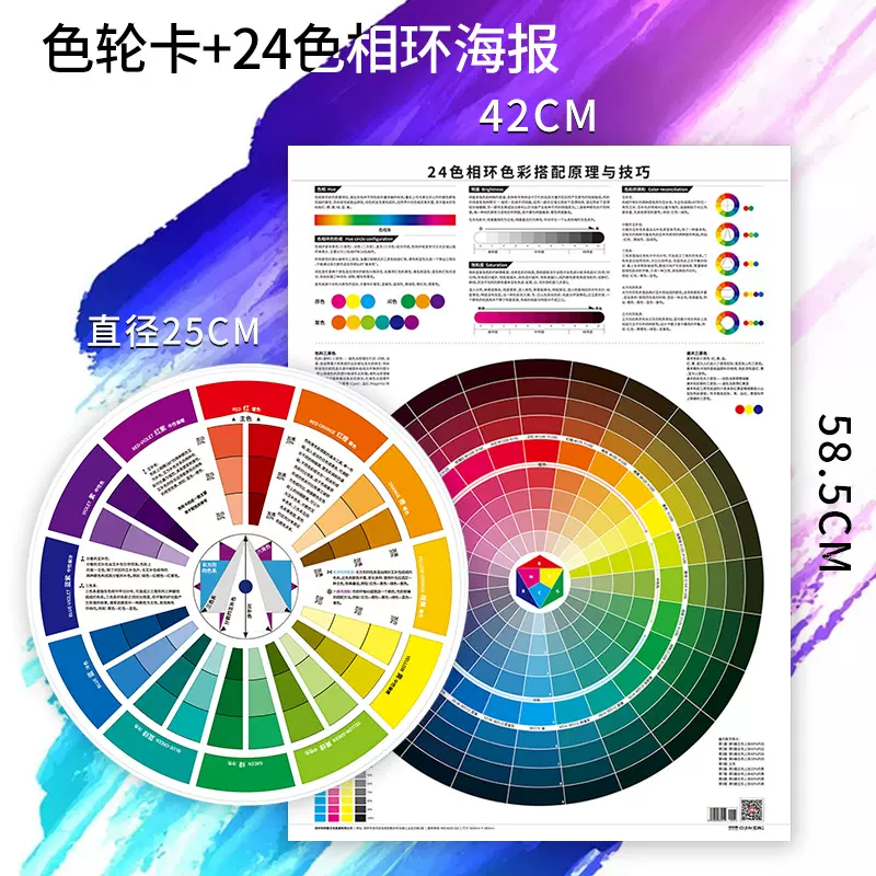 多功能色轮卡24色相环海报套装学生空白填色练习卡