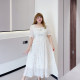 Fat Yingying large size women's sweet atmosphere, romantic fairy skirt French embroidered tulip long dress
