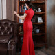 Red Walk Show Dewed Cheongsam Skirt 2023 New High -end Dinner Fish Tail Surlving Annual Conference Performance Server
