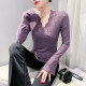 European base shirt for women in spring and autumn sexy hollow V-neck lace shirt for women long sleeve tight inner top temperament shirt