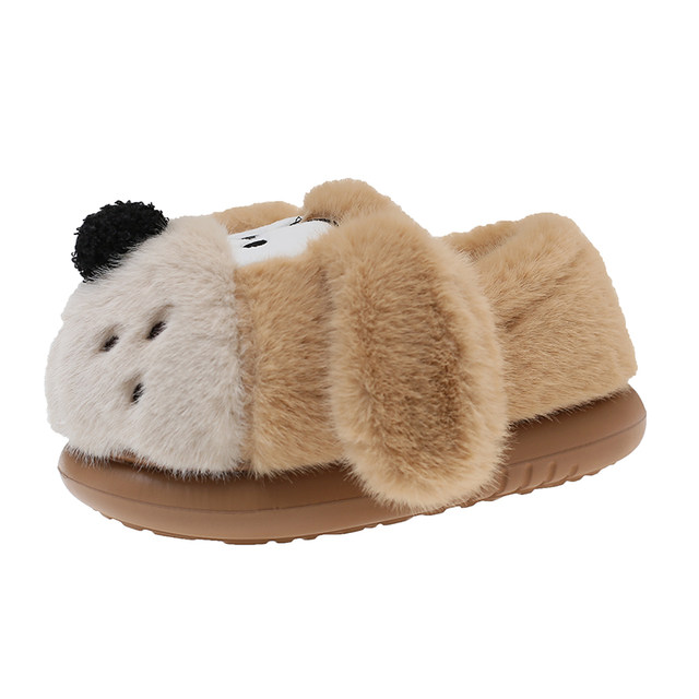 Cotton slippers for women winter indoor home thick-soled non-slip cute big-eared dog warm plus velvet bag heel cotton shoes for men