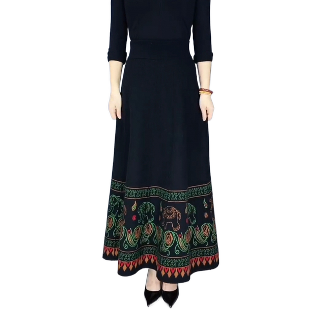 Autumn and winter new cotton cashmere skirt long skirt women high waist high waist big swing national style retro temperament wool skirt large size skirt