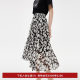 Lily Olex new women's soft man's soft silk romantic art printing lotus leaf gauze temperament high waist skirt
