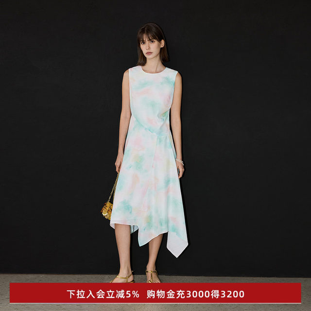 LILY2025 Spring New Women's Clothing Design New Chinese Lacquer Art Smudged Round Neck Casual Sleeveless Vest Dress
