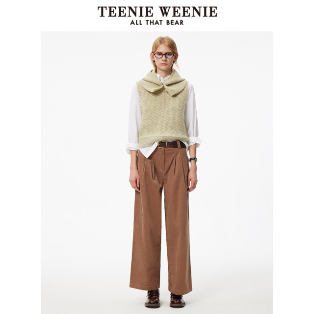 TeenieWeenie Bear Outlet Winter Cable Sweater Two-piece Wool Hat Knitted Vest Women
