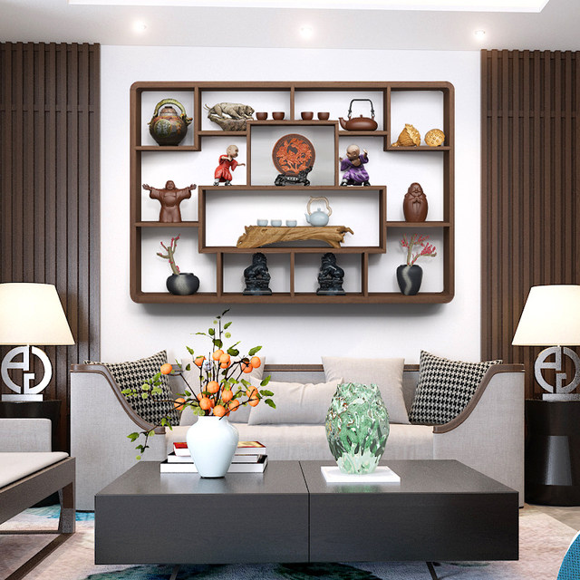 Wall-mounted storage rack Bogu rack solid wood Chinese teapot Duobao ...