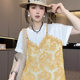 Short-sleeved dress for women 2025 summer new lace hook-up t-shirt skirt round neck skirt