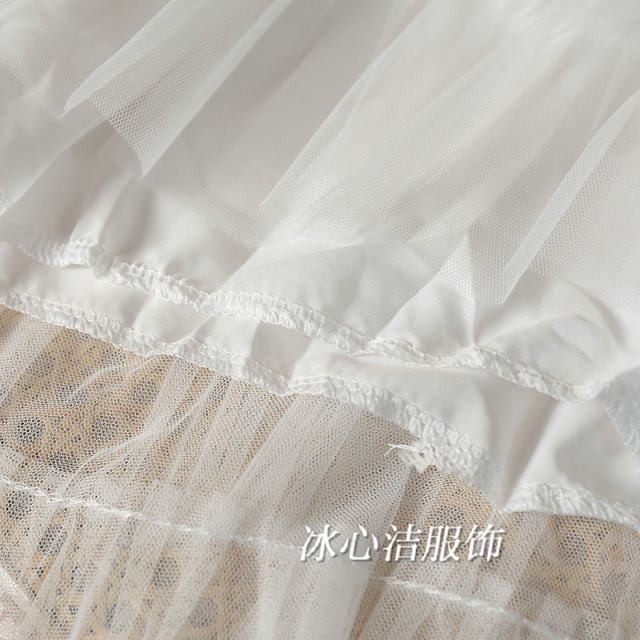 Summer apricot mesh spliced ​​cake skirt for women's spring and autumn 2025 new high-waisted slim gauze skirt long skirt